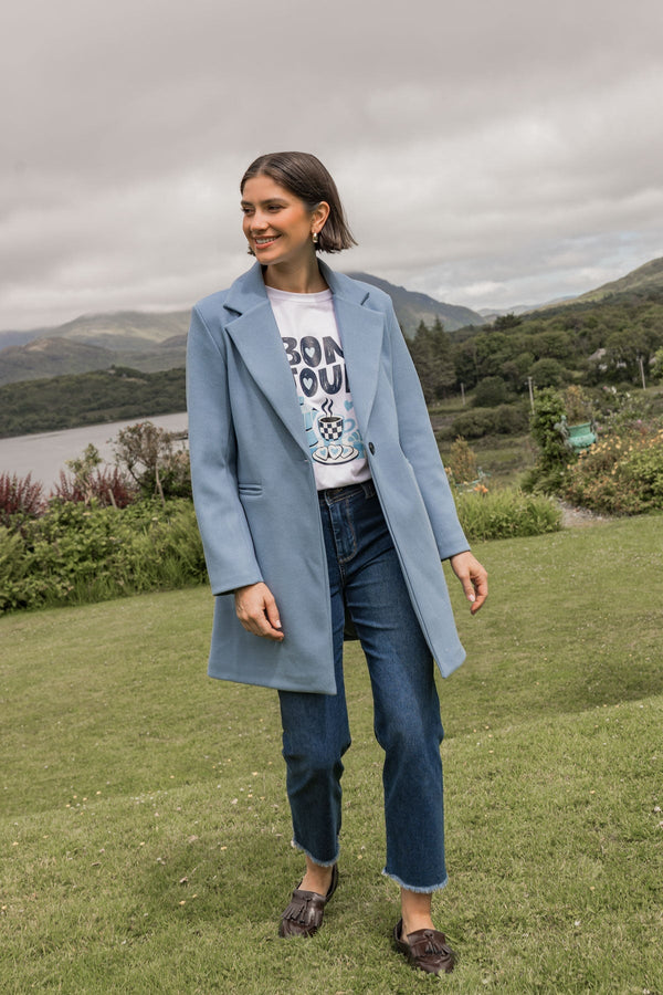Carraig Donn Blue One Button Longline Coat