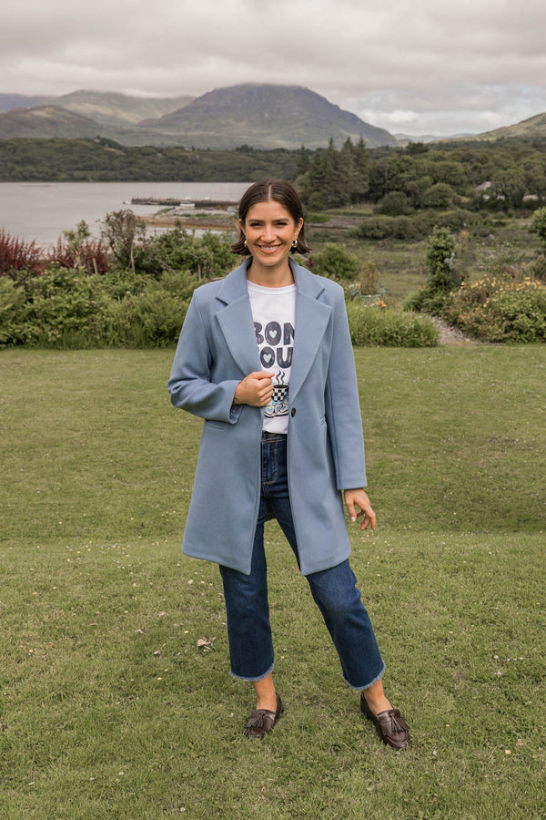 Carraig Donn Blue One Button Longline Coat
