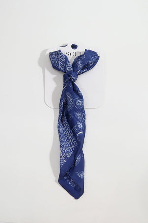 Carraig Donn Blue Paisley Print Satin Neckerchief Scarf