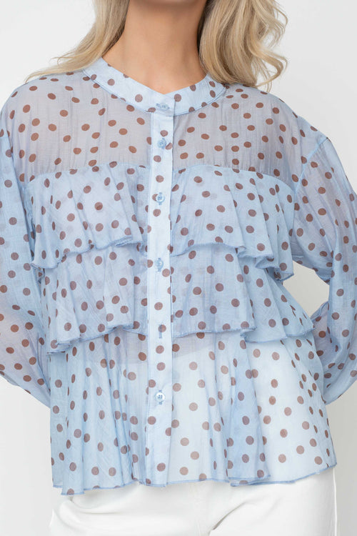 Carraig Donn Blue Polka Dot Print Ruffle Blouse