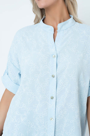Carraig Donn Blue Print Button Down 3/4 Sleeve Blouse