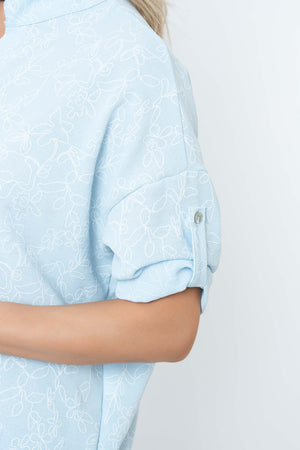 Carraig Donn Blue Print Button Down 3/4 Sleeve Blouse