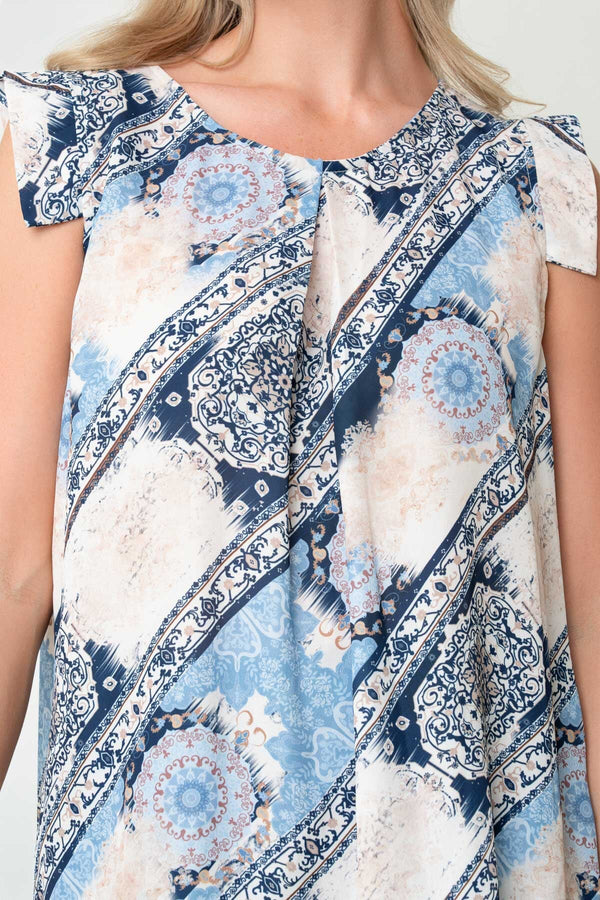 Carraig Donn Blue Print Chiffon Relaxed Fit Sleeveless Top