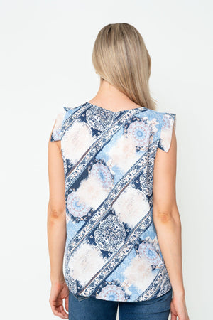 Carraig Donn Blue Print Chiffon Relaxed Fit Sleeveless Top