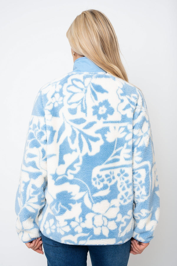 Carraig Donn Blue Print Collar Teddy Fleece With Zip & Pockets