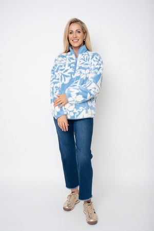 Carraig Donn Blue Print Collar Teddy Fleece With Zip & Pockets