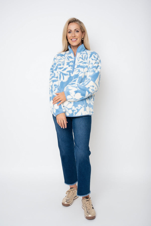 Carraig Donn Blue Print Collar Teddy Fleece With Zip & Pockets