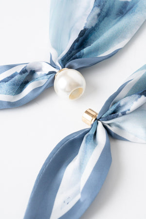 Carraig Donn Blue Print Satin Pearl Clasp Neckerchief Scarf