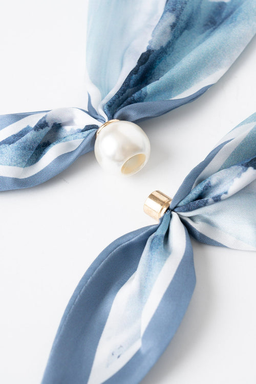 Carraig Donn Blue Print Satin Pearl Clasp Neckerchief Scarf