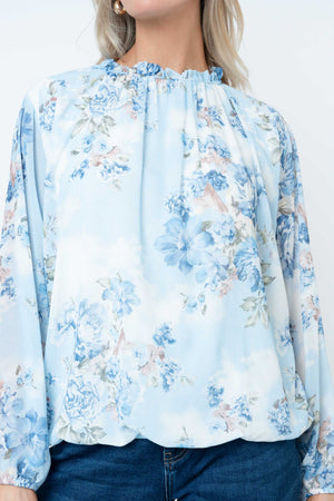 Carraig Donn Blue Printed High Neck Long Sleeve Top