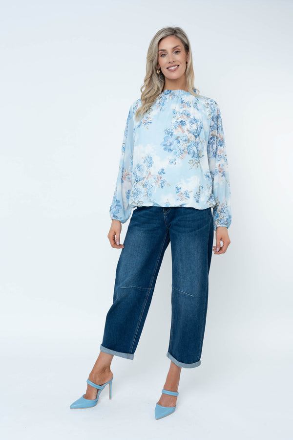 Carraig Donn Blue Printed High Neck Long Sleeve Top