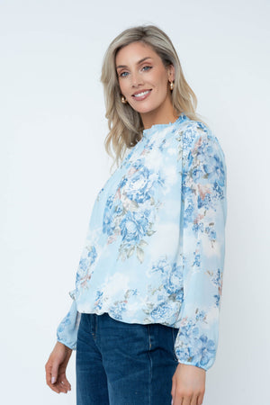 Carraig Donn Blue Printed High Neck Long Sleeve Top