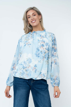 Carraig Donn Blue Printed High Neck Long Sleeve Top