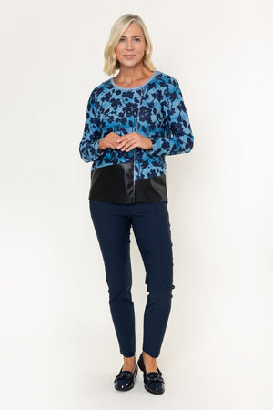 Carraig Donn Blue Printed PU Detail Long Sleeve Top