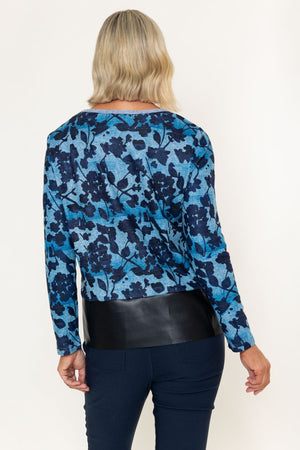 Carraig Donn Blue Printed PU Detail Long Sleeve Top