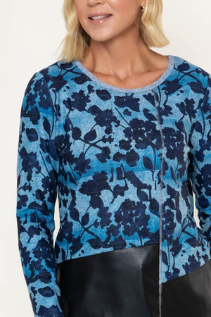 Carraig Donn Blue Printed PU Detail Long Sleeve Top