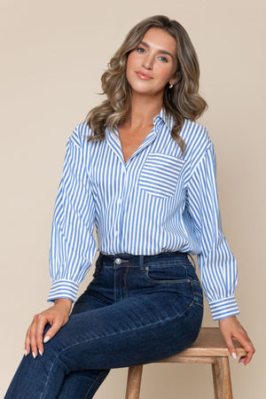 Carraig Donn Blue Relaxed Fit Classic Stripe Long Sleeve Shirt