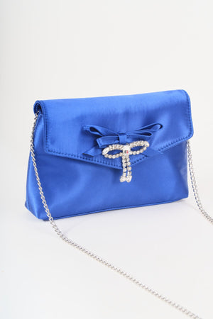 Carraig Donn Blue Satin Diamante Bow Envelope Clutch Bag