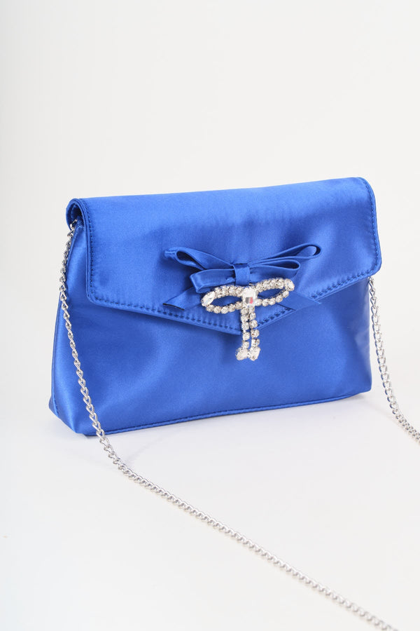 Carraig Donn Blue Satin Diamante Bow Envelope Clutch Bag