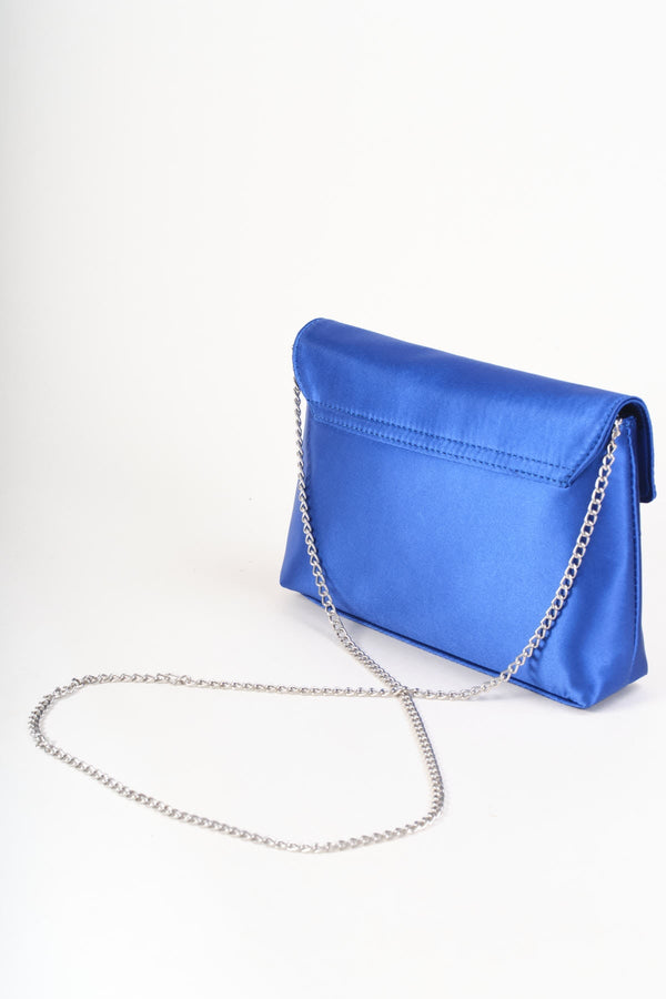 Carraig Donn Blue Satin Diamante Bow Envelope Clutch Bag