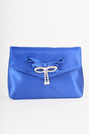 Carraig Donn Blue Satin Diamante Bow Envelope Clutch Bag