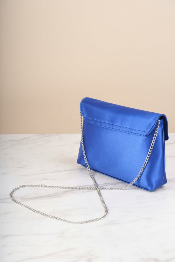Carraig Donn Blue Satin Diamante Bow Envelope Clutch Bag