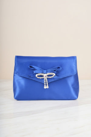 Carraig Donn Blue Satin Diamante Bow Envelope Clutch Bag