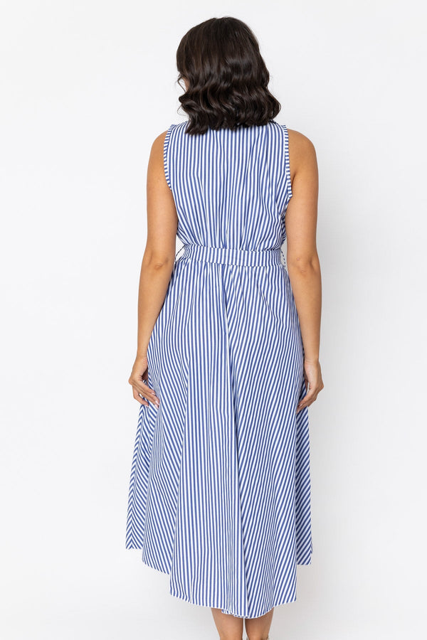 Carraig Donn Blue Striped Sleeveless Shirt Dress