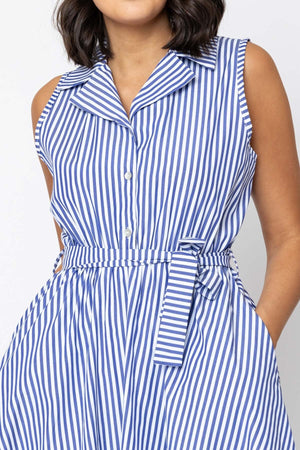 Carraig Donn Blue Striped Sleeveless Shirt Dress