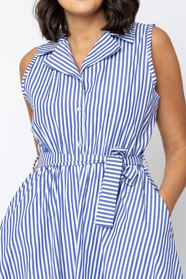 Carraig Donn Blue Striped Sleeveless Shirt Dress