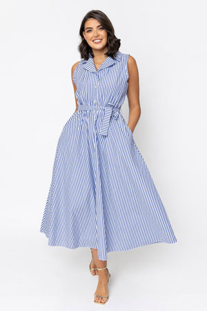 Carraig Donn Blue Striped Sleeveless Shirt Dress