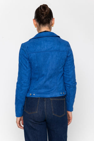 Carraig Donn Blue Suedette Regular Fit Biker Asymmetric Zip Long Sleeve Jacket