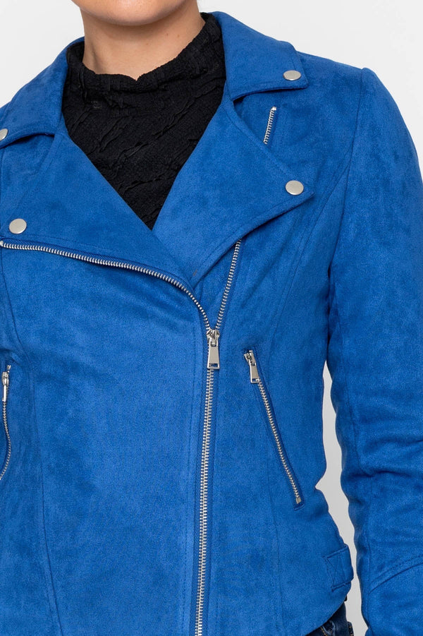 Carraig Donn Blue Suedette Regular Fit Biker Asymmetric Zip Long Sleeve Jacket