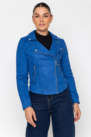 Carraig Donn Blue Suedette Regular Fit Biker Asymmetric Zip Long Sleeve Jacket