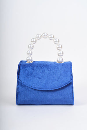 Carraig Donn Blue Velvet Pearl Top Handle Clutch Bag