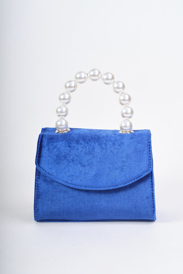 Carraig Donn Blue Velvet Pearl Top Handle Clutch Bag