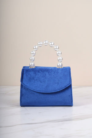 Carraig Donn Blue Velvet Pearl Top Handle Clutch Bag