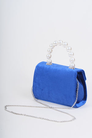 Carraig Donn Blue Velvet Pearl Top Handle Clutch Bag