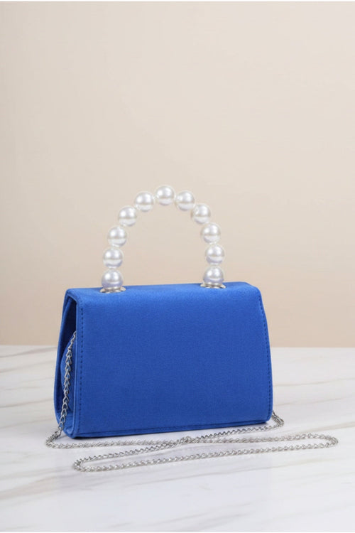 Carraig Donn Blue Velvet Pearl Top Handle Clutch Bag