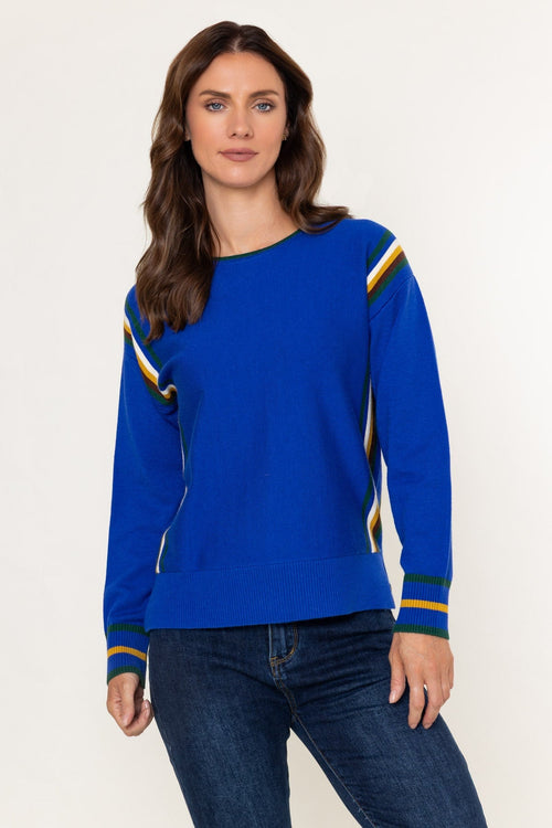 Carraig Donn Blue Viscose Blend Side Stripe Knit Jumper