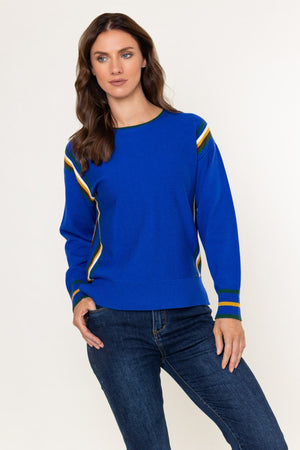 Carraig Donn Blue Viscose Blend Side Stripe Knit Jumper