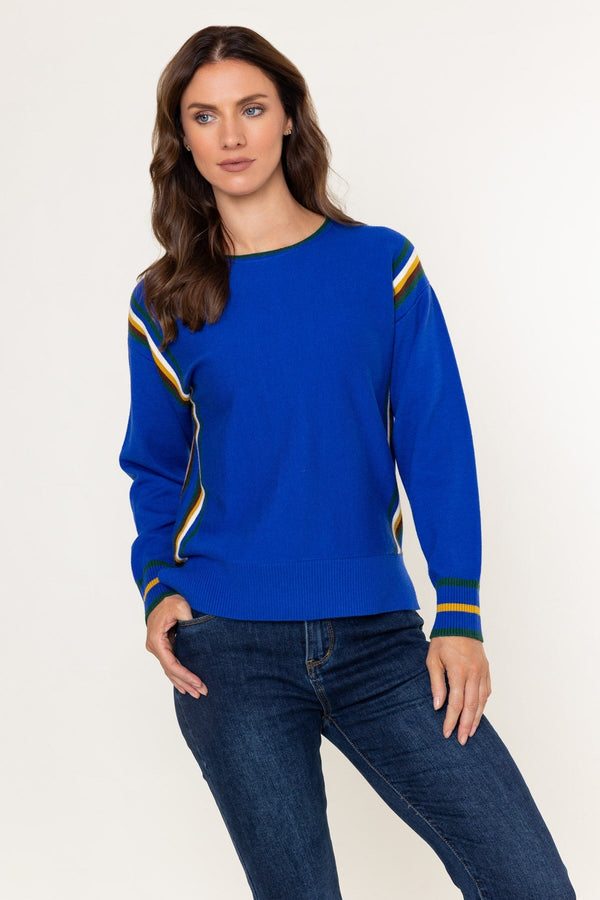 Carraig Donn Blue Viscose Blend Side Stripe Knit Jumper