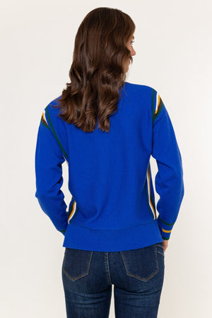 Carraig Donn Blue Viscose Blend Side Stripe Knit Jumper