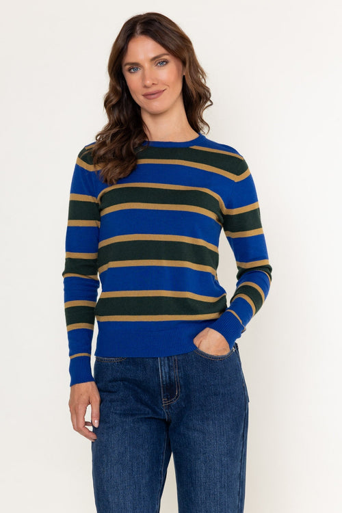 Blue Viscose Blend Soft Touch Stripe Knit Jumper