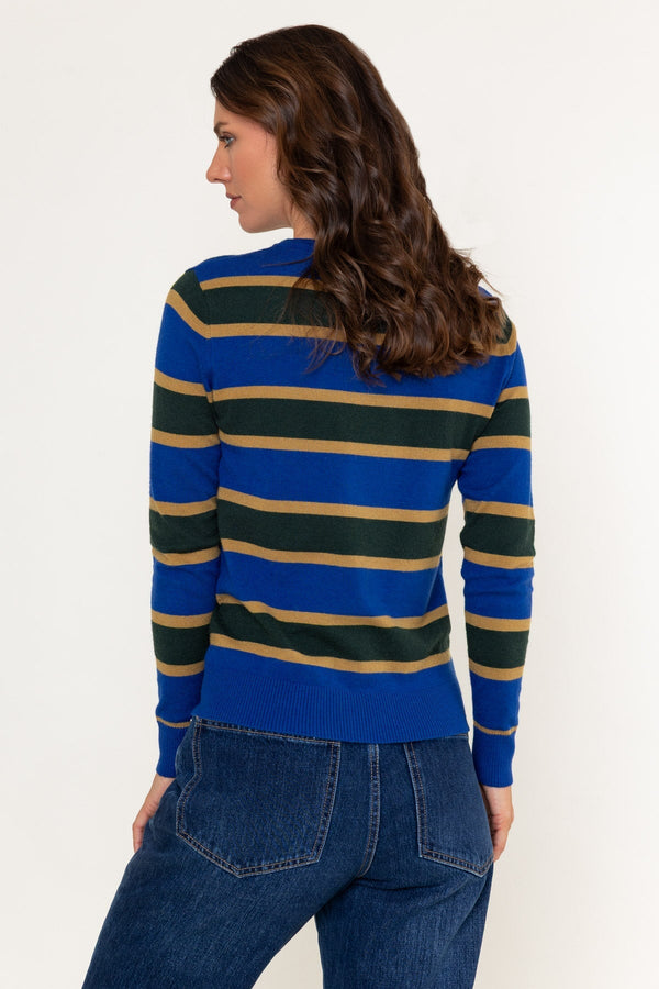 Carraig Donn Blue Viscose Blend Soft Touch Stripe Knit Jumper