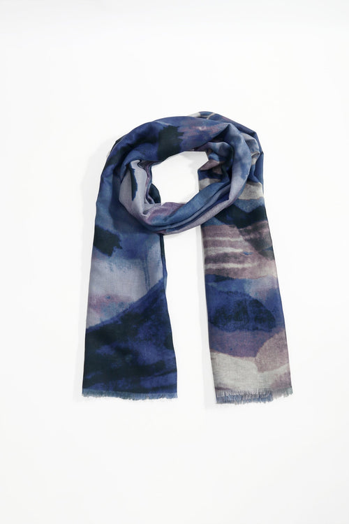 Blue Watercolour Print Viscose Lightweight Scarf