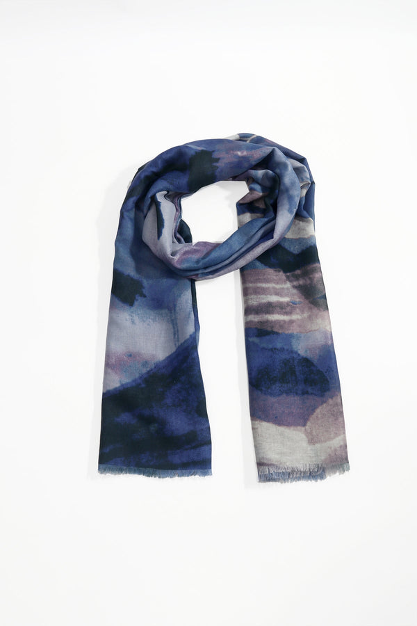 Carraig Donn Blue Watercolour Print Viscose Lightweight Scarf