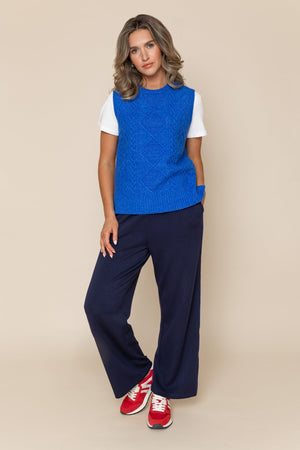 Carraig Donn Blue Wool Blend Regular Fit Cable Knit Sleeveless Vest