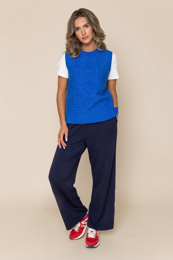 Carraig Donn Blue Wool Blend Regular Fit Cable Knit Sleeveless Vest