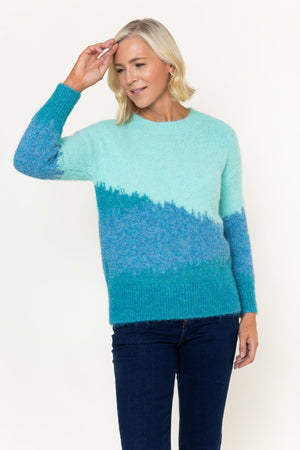 Carraig Donn Blue Wool Intarsia Soft Knit Long Sleeve Sweater